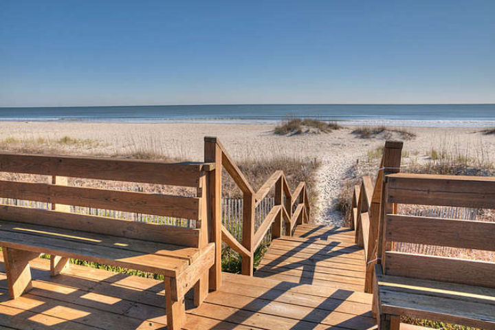 Wooden boardwalk leading to the beach